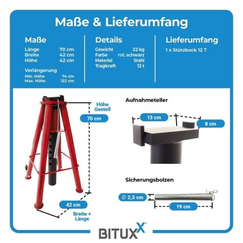 Regulowany stojak podporowy 12T do samochodów i maszyn 74-122 cm stalowy