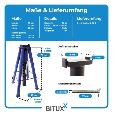 Regulowany stojak podporowy 12T do samochodów i maszyn 74-122 cm stalowyy