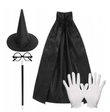 Strój Peleryna Czarna Kapelusz Okulary 90cm