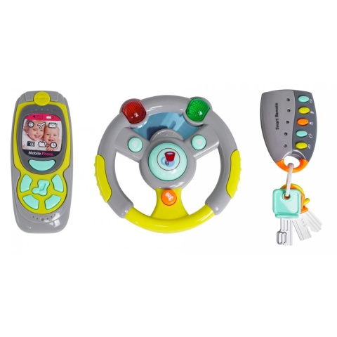 Interaktywny zestaw Kierowcy dla dzieci 3+ Kierownica + Pilot z kluczami + Telefon + Dźwięki Światła