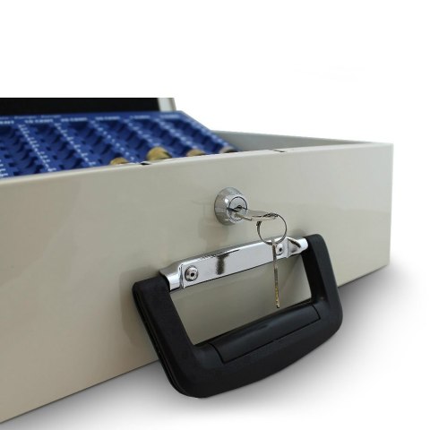 KASETKA DUŻA DO PRZECHOWYWANIA PIENIĘDZY BILONU 35CM JASNOSZARA