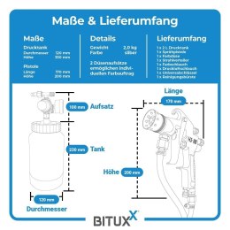 Pneumatyczny system natryskowy z metalowym zbiornikiem 2L i zestawem dysz