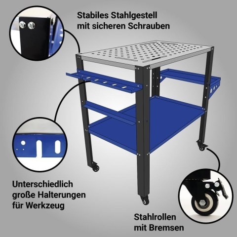 Profesjonalny stół warsztatowy/spawalniczy BITUXX na kółkach o nośności 250 kg - mobilny roboczy do spawania i montażu