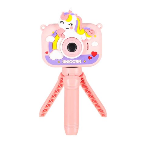 Aparat fotograficzny cyfrowy dla dzieci na statywie jednorożec różowy