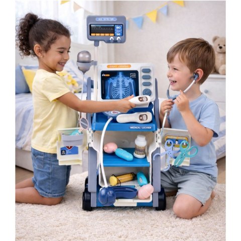 Zestaw Małego Doktora Wózek Medyczny RTG EKG Światła Niebieski 16 el.