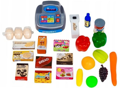 Duży sklep z kasą supermarket stragan dla dzieci z kasą fiskalną wagą i skanerem