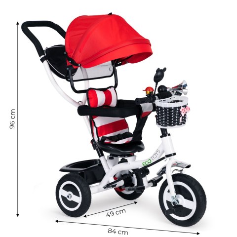 Rowerek trójkołowy 6w1 - Obracane siedzisko, gumowe koła, BOGATE WYPOSAŻENIE - kolor CZERWONY