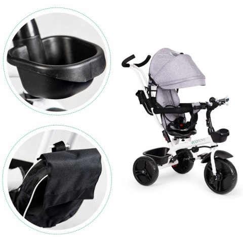 Rowerek trójkołowy 6w1 obrotowy 360° SZARY z daszkiem ECOTOYS