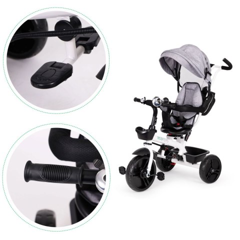 Rowerek trójkołowy 6w1 obrotowy 360° SZARY z daszkiem ECOTOYS