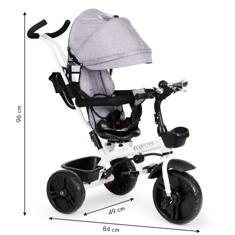 Rowerek trójkołowy 6w1 obrotowy 360° SZARY z daszkiem ECOTOYS