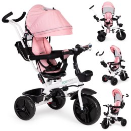 Rowerek trójkołowy 6w1 obrotowy 360° RÓŻOWY z daszkiem ECOTOYS