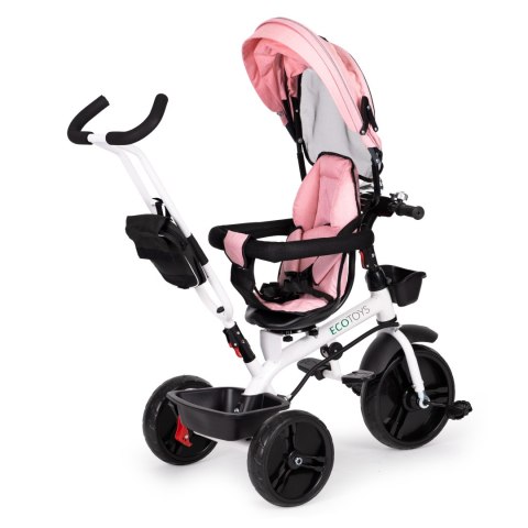 Rowerek trójkołowy 6w1 obrotowy 360° RÓŻOWY z daszkiem ECOTOYS