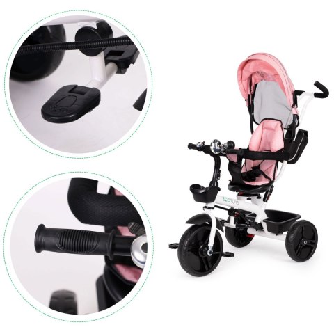 Rowerek trójkołowy 6w1 obrotowy 360° RÓŻOWY z daszkiem ECOTOYS