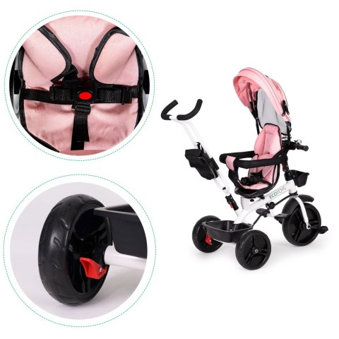 Rowerek trójkołowy 6w1 obrotowy 360° RÓŻOWY z daszkiem ECOTOYS