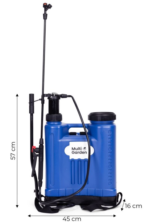 Opryskiwacz ciśnieniowy plecakowy 16L ogrodowy ręczny 2-4 bar długa lanca 4 dysze szelki MultiGarden