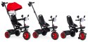 Rowerek trójkołowy dla dzieci Spacerówka 3w1, obracane siedzisko, daszek, CZERWONY - ECOTOYS