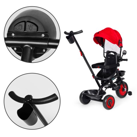 Rowerek trójkołowy dla dzieci Spacerówka 3w1, obracane siedzisko, daszek, CZERWONY - ECOTOYS