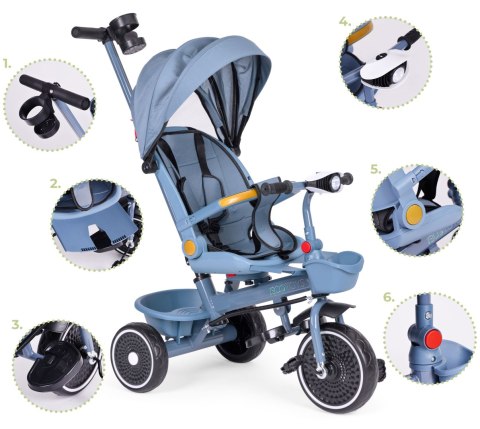 Rowerek trójkołowy Spacerówka 2w1, obracane siedzisko, składany daszek, NIEBIESKI - ECOTOYS