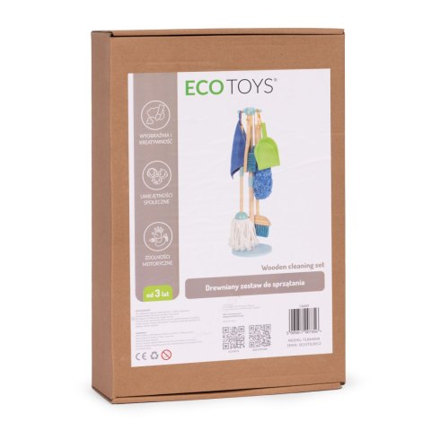 Drewniany zestaw do sprzątania dla dzieci mop zmiotka z szufelką 7 elementów ECOTOYS