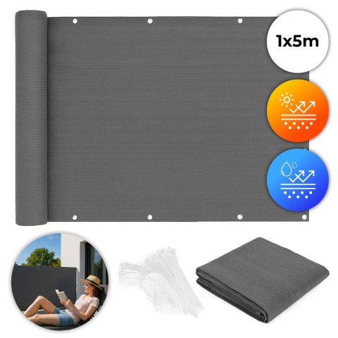 Osłona balkonowa z okuciami 100x500 cm siatka cieniująca + elementy instalacyjne szara MultiGarden