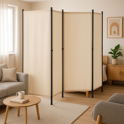 Składany parawan ogrodowy pokojowy 4-panelowy 167x216 cm beżowy MultiGarden