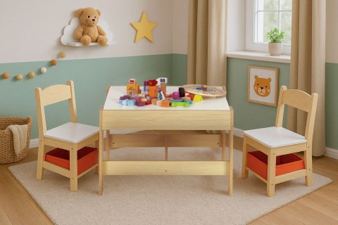 Zestaw mebli dla dzieci stolik + 2 krzesła tablica kredowa ECOTOYS
