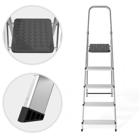 Drabina aluminiowa jednostronna 5 stopni składana z podestem 150 kg ModernHome
