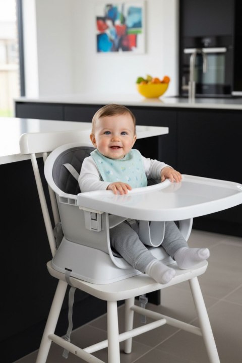Fotelik krzesełko do karmienia dzieci 6w1 pikowane poszycie tacka szary ECOTOYS