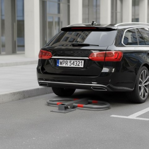 Blokada parkingowa składana zapora 50 cm na klucz z odblaskowymi pasami