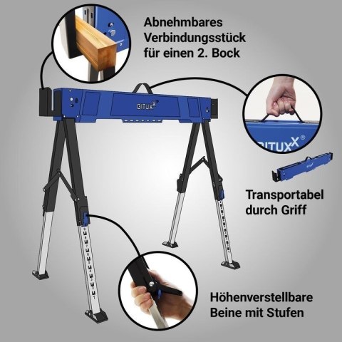 Stół roboczy / kozioł składany regulowany - 600 kg, wysokość 62-87 cm BITUXX