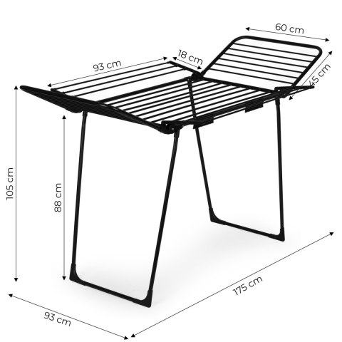 Suszarka na pranie odzież bieliznę stojąca 25 metrów 4 skrzydła składana czarna