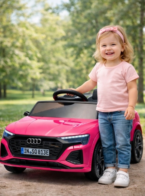 AUDI SQ8 RÓŻOWY Auto na akumulator, Pilot, Światła, Muzyka, Skóra, koła EVA