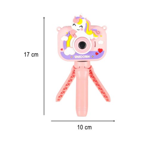 Aparat fotograficzny cyfrowy dla dzieci na statywie jednorożec różowy