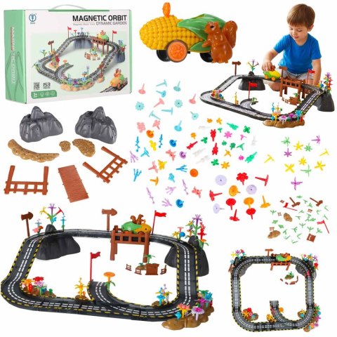 Tor wyścigowy samochodowy magnetyczny 1 pojazd świecący 153 elementy