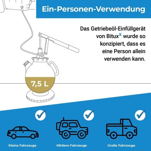 Urządzenie do napełniania oleju przekładniowego 7,5L Bituxx + adaptery