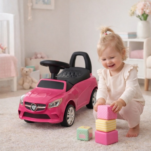 Jeździk Autko dla Dziecka J2 RÓŻOWY - chodzik, muzyka, klakson, światła