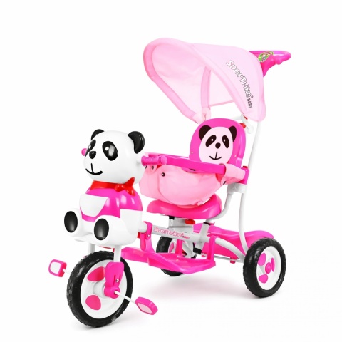 3-kołowy Rowerek dla dzieci Panda Różowy + Dźwięki + Daszek + Barierka + Podnóżek + Rączka + Schowek