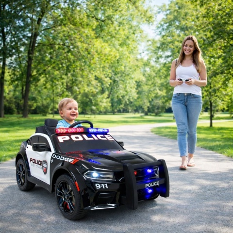 DODGE POLICJA SRT CZARNY Autko na akumulator Koła EVA Skóra pilot