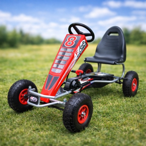 DUŻY GOKART G5 CZERWONY, dla dzieci 6-10 lat, pompowane koła