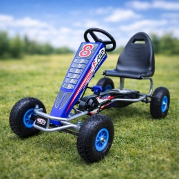 DUŻY GOKART G5 NIEBIESKI, dla dzieci 4-10 lat, pompowane koła