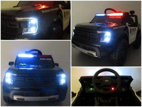 FORD RANGER Raptor CZARNY POLICE Auto na akumulator EVA Skóra pilot AKUMULATOR LION