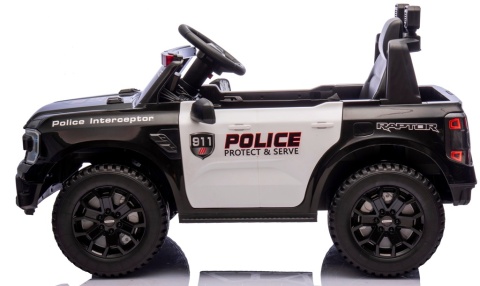 FORD RANGER Raptor CZARNY POLICE Auto na akumulator EVA Skóra pilot AKUMULATOR LION