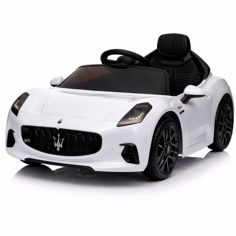Maserati GranTurismo BIAŁY Auto na akumulator, Skóra, Pilot, Światła, Muzyka, Koła EVA