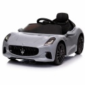 Maserati GranTurismo SREBRNY Auto na akumulator, Skóra, Pilot, Światła, Muzyka, Koła EVA
