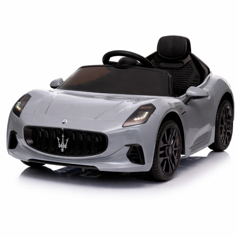 Maserati GranTurismo SREBRNY Auto na akumulator, Skóra, Pilot, Światła, Muzyka, Koła EVA