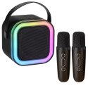 Zestaw Do Karaoke Głośnik Dwa Mikrofony Światła LED Czarny