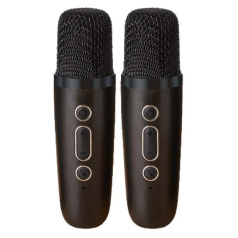 Zestaw Do Karaoke Głośnik Dwa Mikrofony Światła LED Czarny