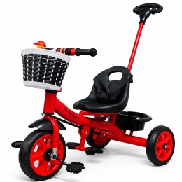 Rowerek Trójkołowy T8 czerwony z rączką Koła EVA Pchacz