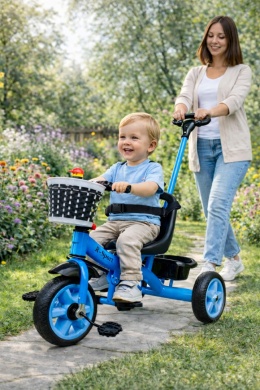 Rowerek Trójkołowy T8 niebieski z rączką Koła EVA Pchacz