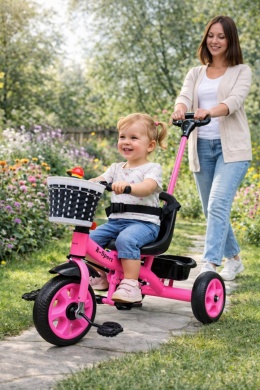 Rowerek Trójkołowy T8 różowy z rączką Koła EVA Pchacz